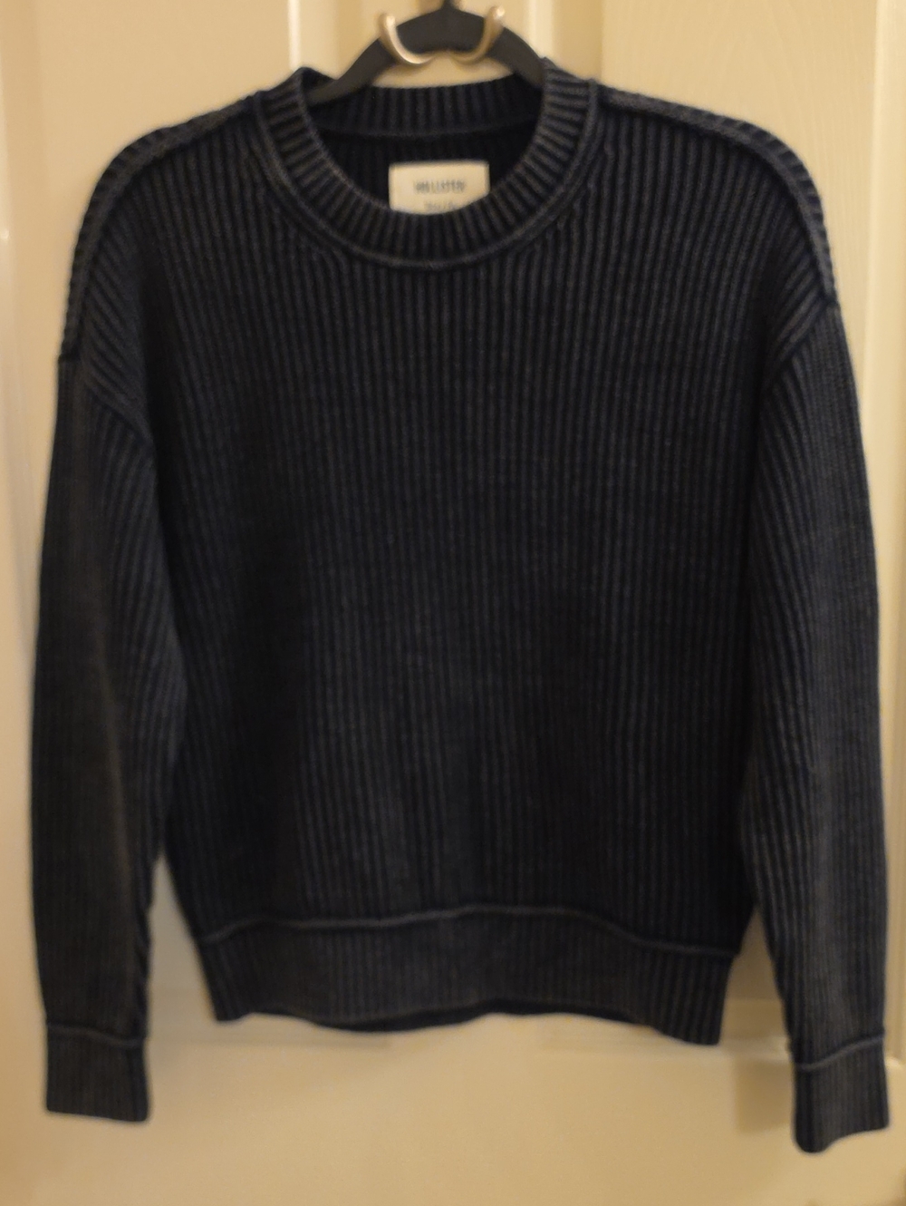 Hollister Boxy Fit Charcoal Rib-Knit Crewneck Sweater - Oversized